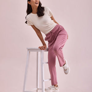 Women Solid Dusty Pink Mid Rise Warm Casual Pants