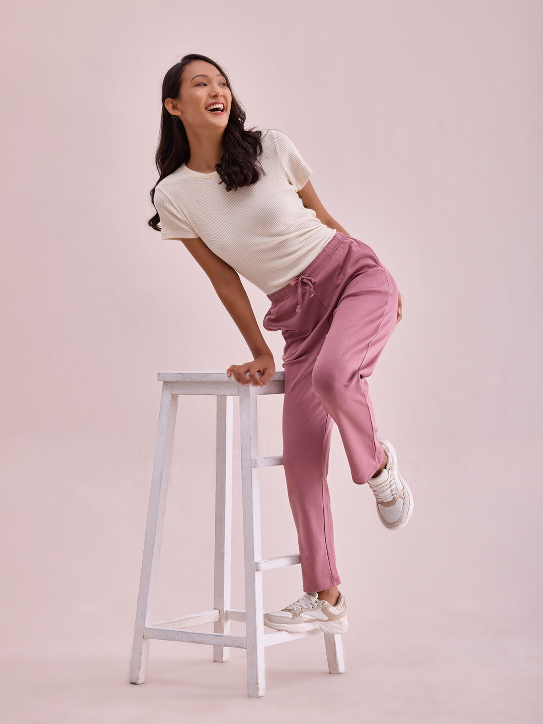 Women Solid Dusty Pink Mid Rise Warm Casual Pants