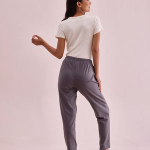 Women Solid Silver Grey Mid Rise Warm Casual Pants