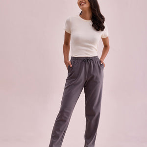 Women Solid Silver Grey Mid Rise Warm Casual Pants