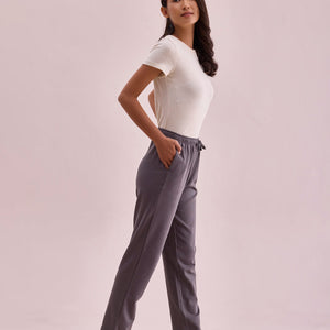 Women Solid Silver Grey Mid Rise Warm Casual Pants