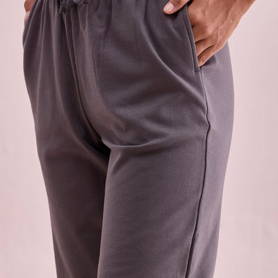 Women Solid Silver Grey Mid Rise Warm Casual Pants