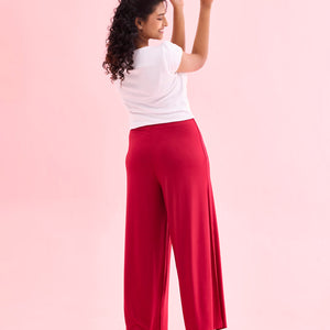 Women Solid Dark Pink Knit Viscose Mid Rise Palazzos