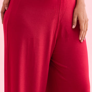 Women Solid Dark Pink Knit Viscose Mid Rise Palazzos