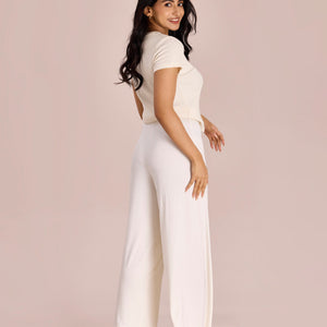 Women Solid Ecru Viscose Mid Rise Knit Palazzos