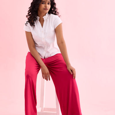 Women Solid Fuchsia Knit Viscose Mid Rise Palazzos