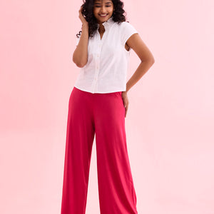 Women Solid Fuchsia Knit Viscose Mid Rise Palazzos