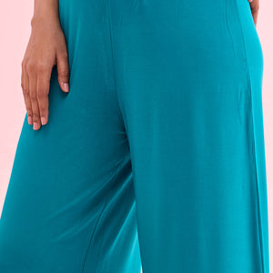 Women Solid Jade Green Viscose Mid Rise Knit Palazzos