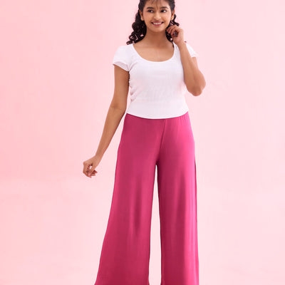 Women Solid Medium Voilet Knit Viscose Mid Rise Palazzos