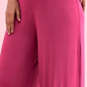 Women Solid Medium Voilet Knit Viscose Mid Rise Palazzos