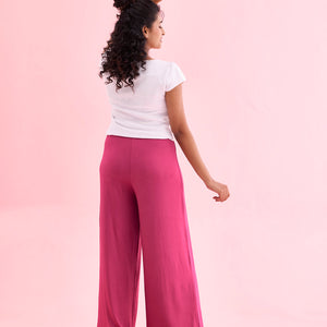 Women Solid Medium Voilet Knit Viscose Mid Rise Palazzos