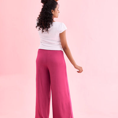 Women Solid Medium Voilet Knit Viscose Mid Rise Palazzos