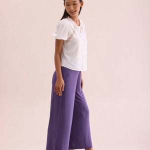 Women Solid Purple Viscose Mid Rise Knit Palazzos