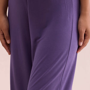 Women Solid Purple Viscose Mid Rise Knit Palazzos