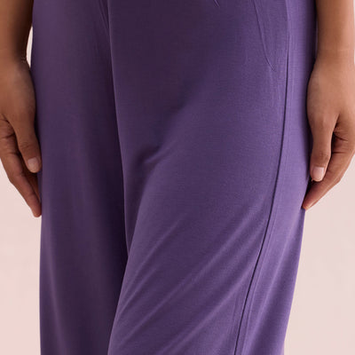 Women Solid Purple Viscose Mid Rise Knit Palazzos