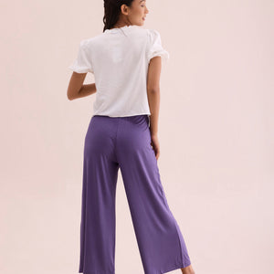 Women Solid Purple Viscose Mid Rise Knit Palazzos