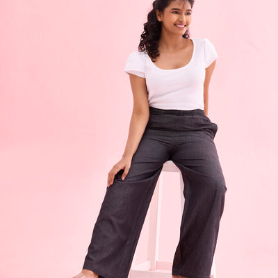 Women Solid Black Denims Wide Leg Pants