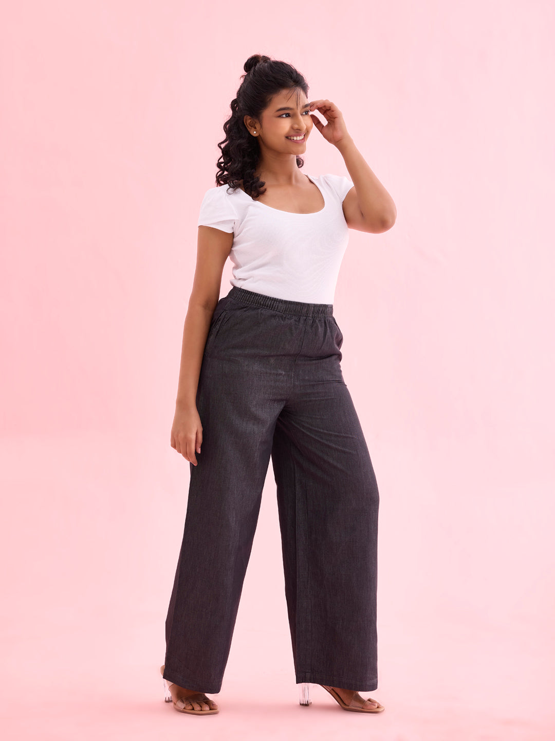 Women Solid Black Denims Wide Leg Pants