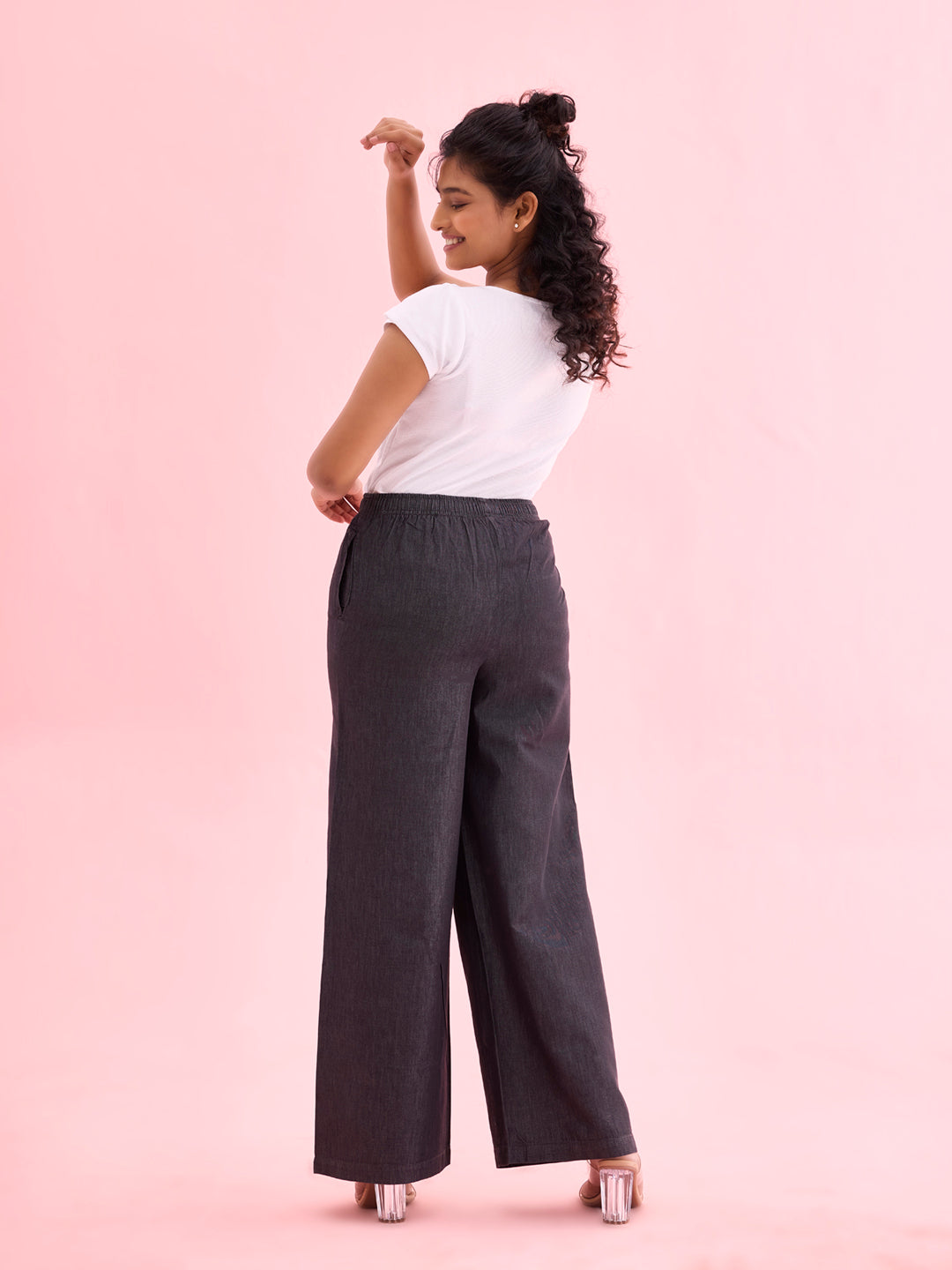 Women Solid Black Denims Wide Leg Pants