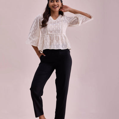 Women Solid Black Mid Rise Casual Pants
