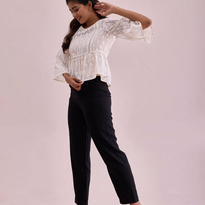 Women Solid Black Mid Rise Casual Pants