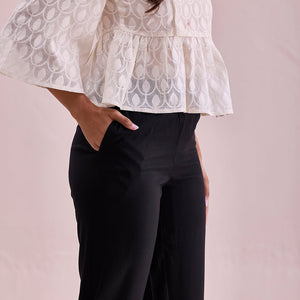 Women Solid Black Mid Rise Casual Pants