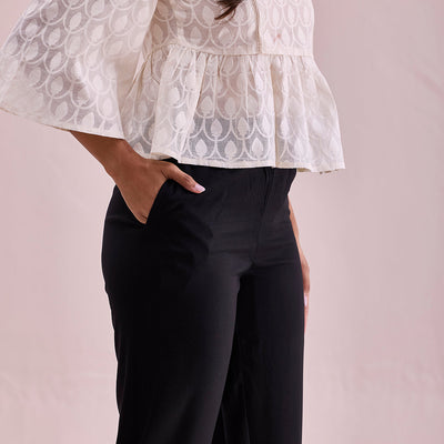 Women Solid Black Mid Rise Casual Pants