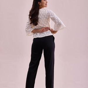 Women Solid Black Mid Rise Casual Pants