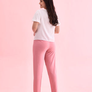Women Solid Dusty Pink Mid Rise Casual Pants