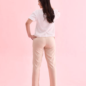 Women Solid Light Beige Mid Rise Casual Pants