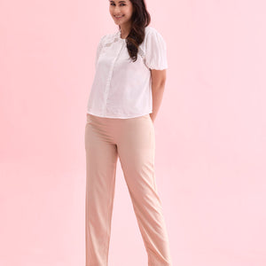 Women Solid Light Beige Mid Rise Casual Pants