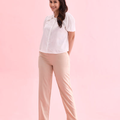 Women Solid Light Beige Mid Rise Casual Pants
