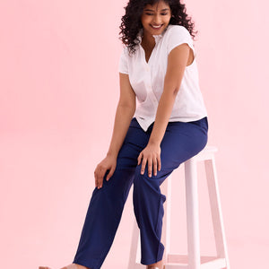 Women Solid Navy Mid Rise Casual Pants