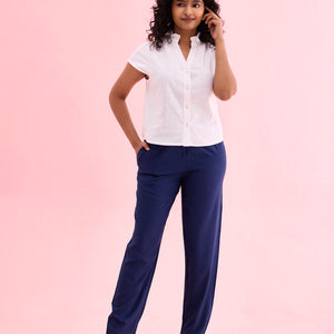 Women Solid Navy Mid Rise Casual Pants