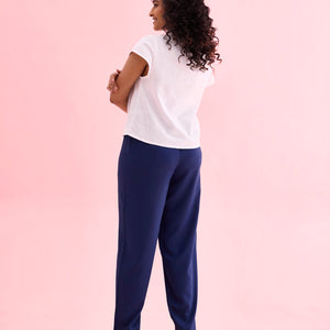 Women Solid Navy Mid Rise Casual Pants