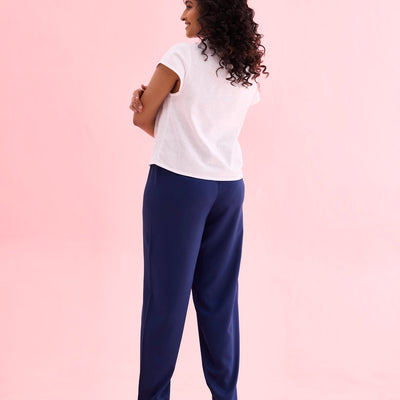 Women Solid Navy Mid Rise Casual Pants