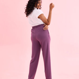 Women Solid Purple Mid Rise Casual Rib Pants