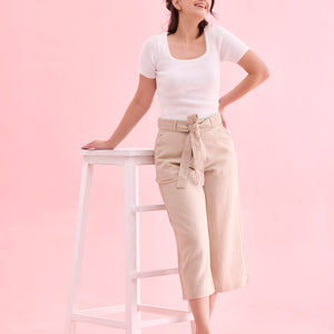Women Solid Light Beige Linen Mid Rise Culottes