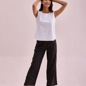 Women Black Viscose Mid Rise Printed Palazzo