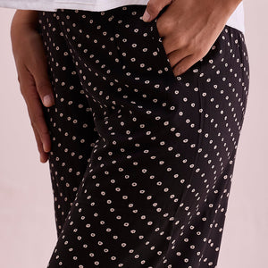 Women Black Viscose Mid Rise Printed Palazzo
