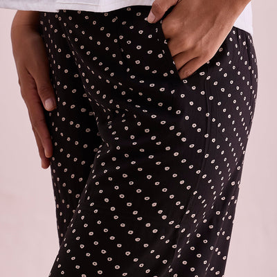 Women Black Viscose Mid Rise Printed Palazzo