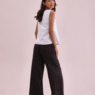 Women Black Viscose Mid Rise Printed Palazzo