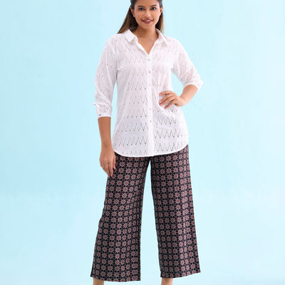 Women Black Viscose Mid Rise Printed Palazzo