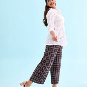 Women Black Viscose Mid Rise Printed Palazzo