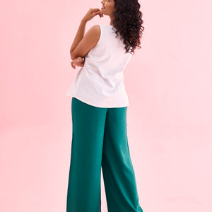 Women Solid Bottle Green Woven Viscose Mid Rise Basic Palazzos