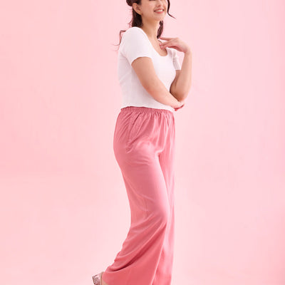 Women Solid Dusty Pink Woven Viscose Mid Rise Basic Palazzos