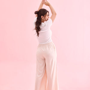 Women Solid Ecru Woven Viscose Mid Rise Basic Palazzos