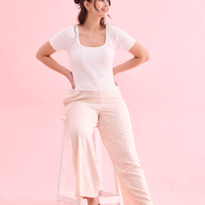 Women Solid Ecru Woven Viscose Mid Rise Basic Palazzos