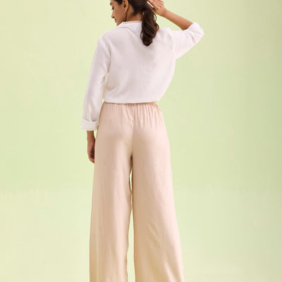 Women Solid Light Beige Woven Viscose Mid Rise Basic Palazzos