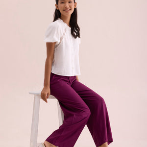 Women Medium Violet Solid Viscose Knit Mid Rise Palazzos